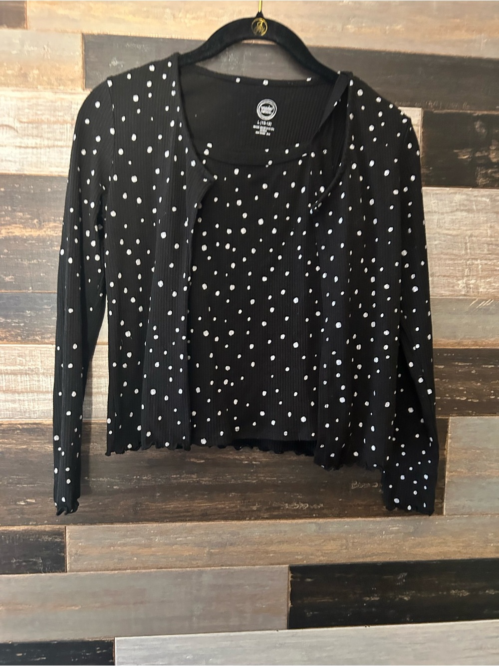 Wonder Nation Black Polka Dot Long-Sleeve Top size large